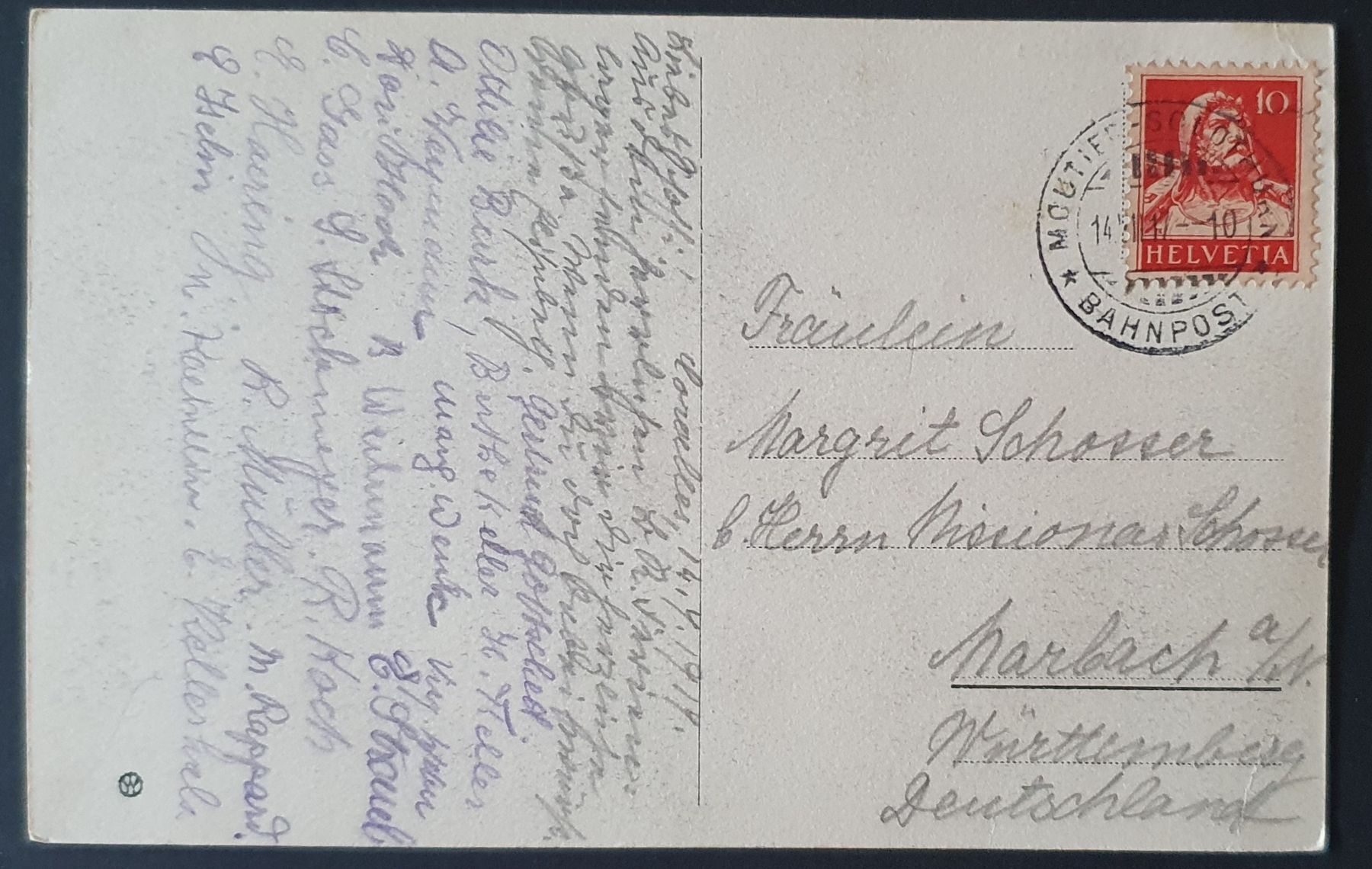 Ansichtskarten: Corcelles - Crémines Viadukt 1917, mit Bahnpoststempel – Gebraucht aus Kreuzlingen von Rschweiz1 1