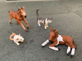 Schleich Tiere Set: 2xFohlen, 1xKatze, 1xMaus