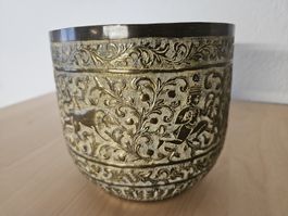 Vintage 1930er Messing Topf mit Mensch u. Tier östlich