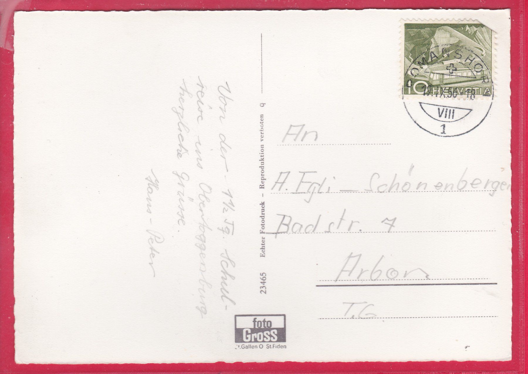 Cartoline postali: WILDHAUS MIT CHURFIRSTEN, 19.9.1956 – Usato da Oberrieden venduto da Gebirgsstelze 1