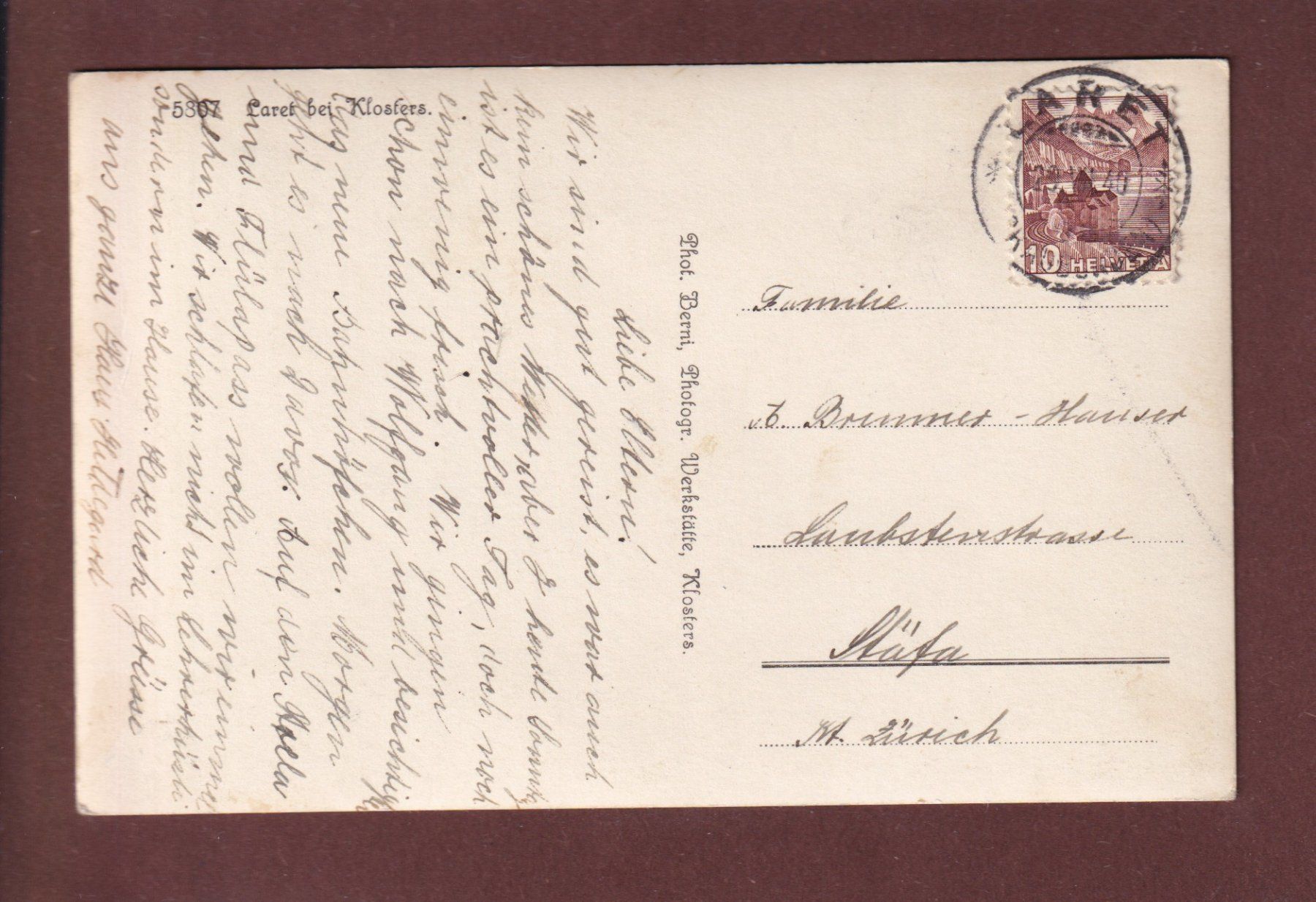 Cartoline postali: LARET bei Klosters - 1940 – Usato da Pully venduto da nicecards 1
