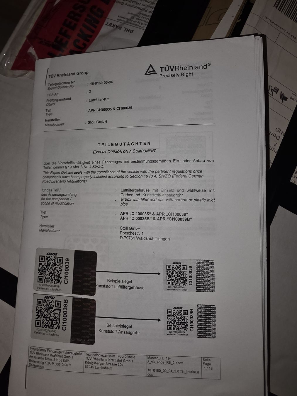 Tutti i ricambio: APR  Air Intake System VW/Audi 2.0 TFSI – Usato da Flims Dorf venduto da bru_l9bk 1