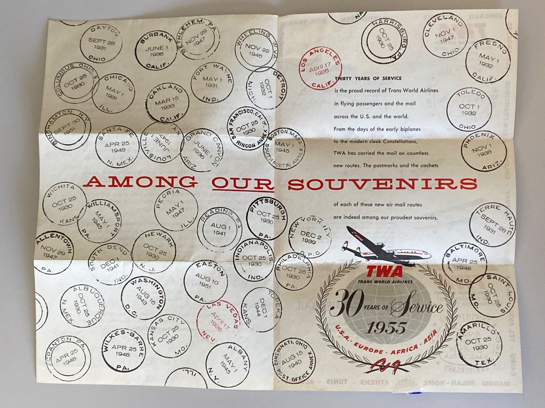 Alle Briefmarken: Colombo Ceylon 1955 Tri Fold TWA 30th Aniv. Flight – Gebraucht aus Emmenbrücke von Raro-Valioso 6