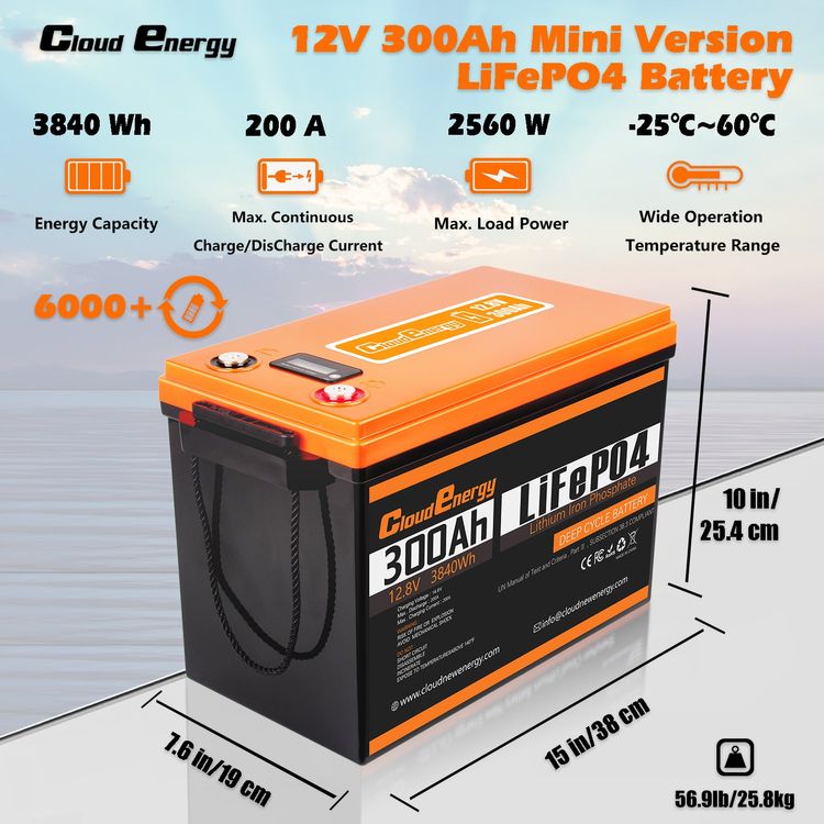 Vatrer 12V 300Ah LiFePO4 Lithium Batterie mit Bluetooth-Vatrer Power