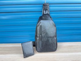 Sac bandoulière noir + portefeuille assorti, set neuf