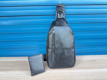 Sac bandoulière noir + portefeuille assorti, set neuf