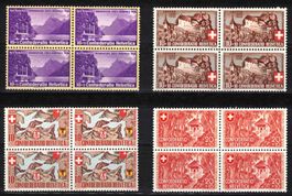 Pro Patria 1938/39/41 Serien im 4er-Block ** postfrisch