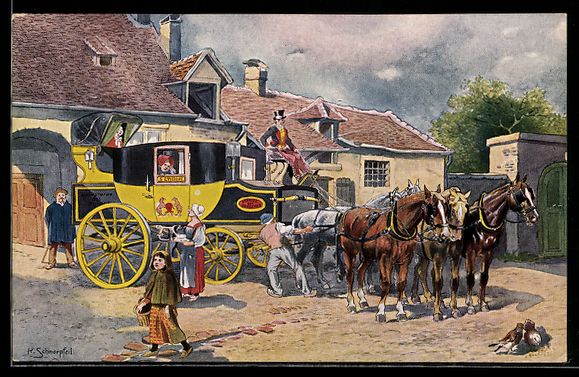 Cartoline postali: Postkutsche auf der Strasse, Französisc – Usato da Berlin venduto da bartko-reher