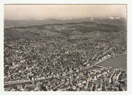Postkarte 1954 Zürich, Luftaufnahme Blick Süden ü. Seebecken