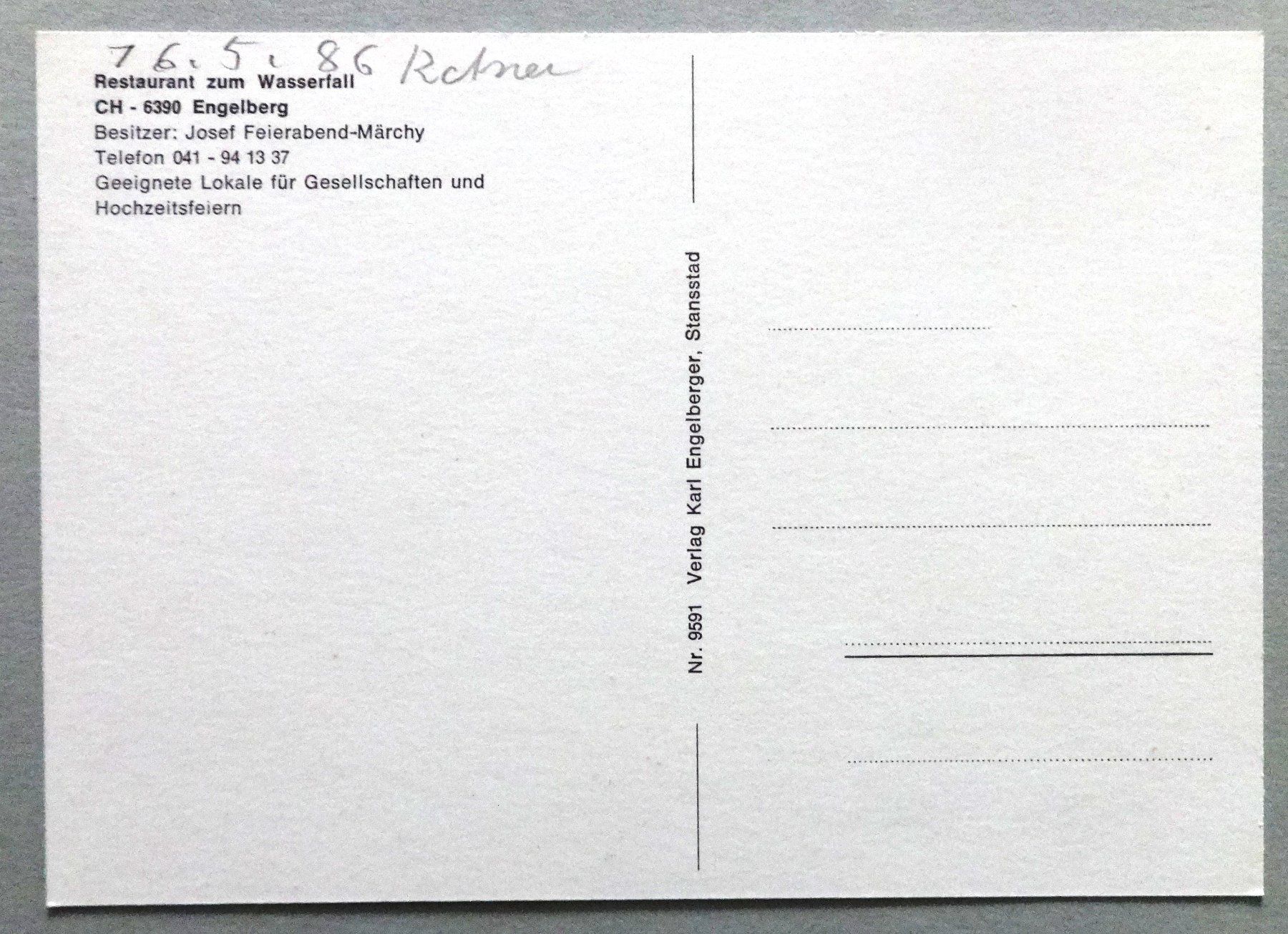 Cartoline postali: Restaurant zum Wasserfall, Engelberg – Usato da Fétigny venduto da Billy2miny 1