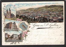 ^Lithografie St. Gallen , 5 bild , gel. 1901