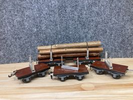 5er Set Buco Spur 0 Drehschemelwagen mit Langholz beladen