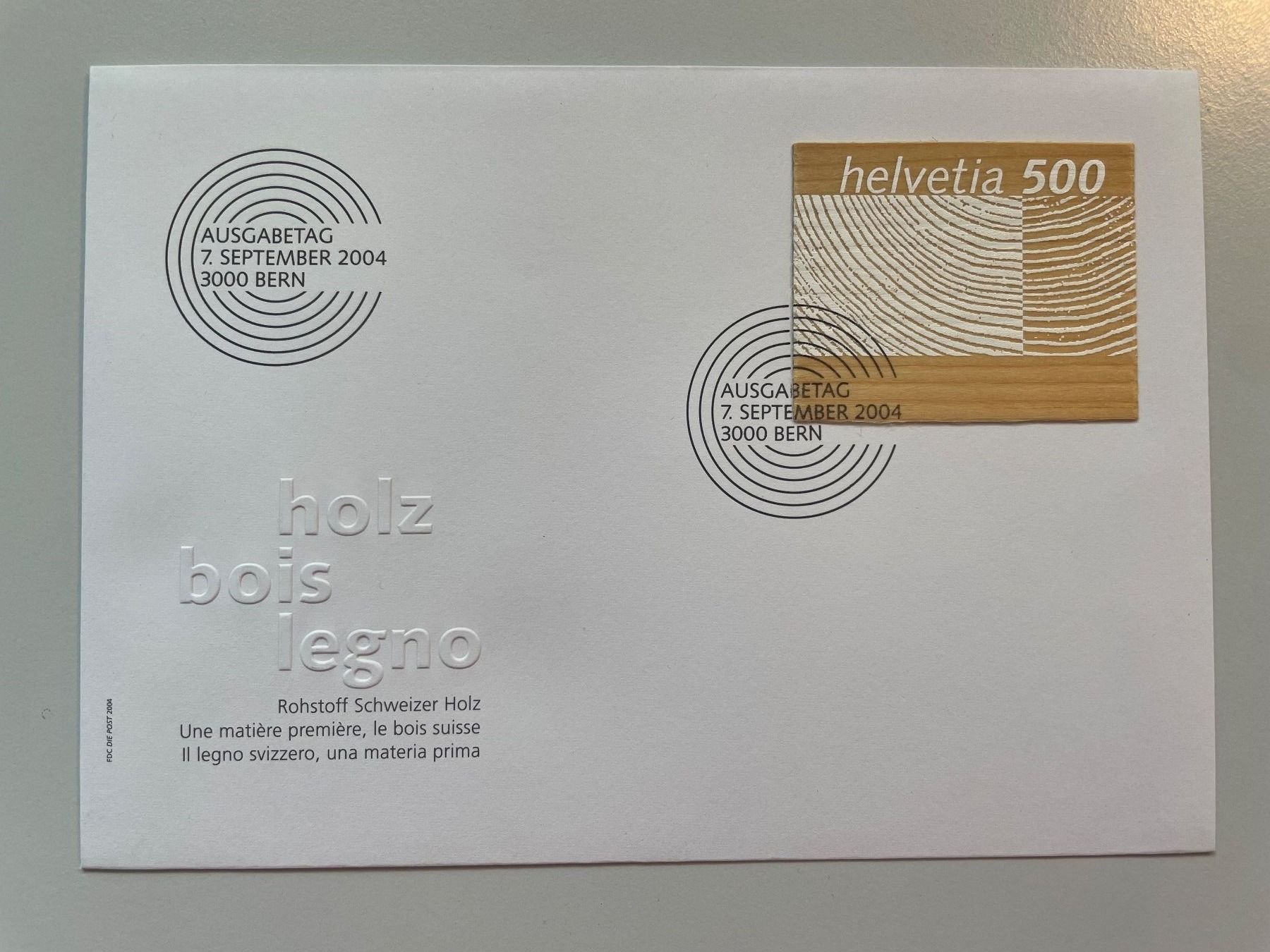 Alle Briefmarken: 2004 Holzbriefmarke Ausgabe-Brief – Gebraucht aus Küssnacht am Rigi von POSTOMASTER
