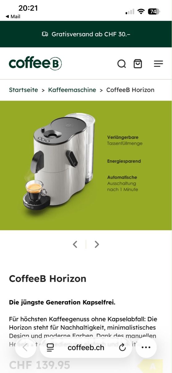 Coffee B Machines à café & Machines à expresso: CoffeeB Horizon – Neuf avec emballage d'origine à St. Gallen par 19simon97 2