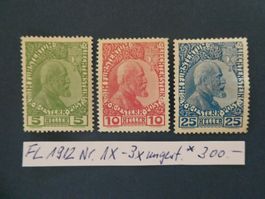 FL 1912 Nr. 1x-3x ungestempelt *