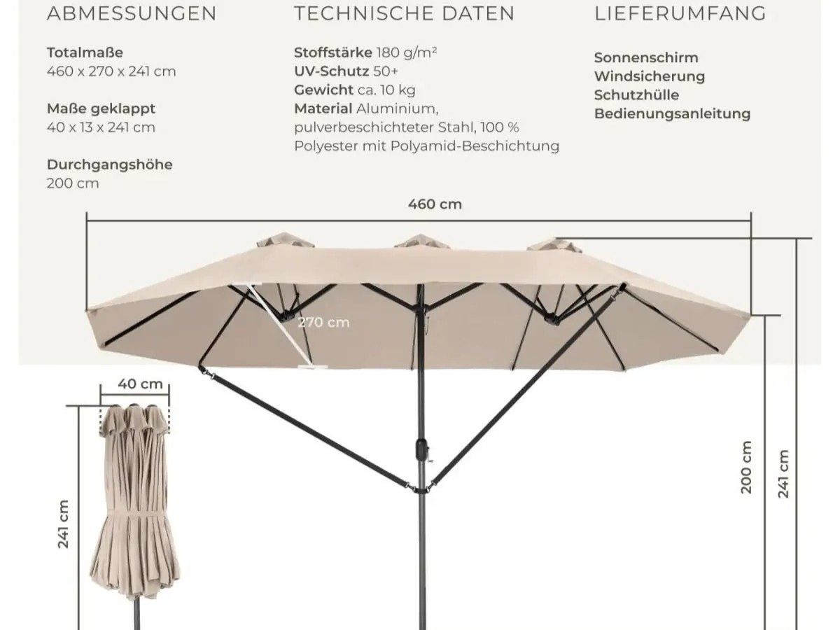 Ombrelloni: Sonnenschirm 460x270cm mit 3 Winddächern ZENVARO – Nuovo e nell'imballaggio originale da Lachen SZ venduto da sw3zzy 4