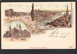 ^Lithografie Gruss aus Zürich , gel.1897