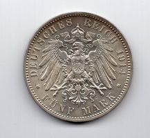 (1499) Sachsen, 5 Mark 1914, E, top stgl