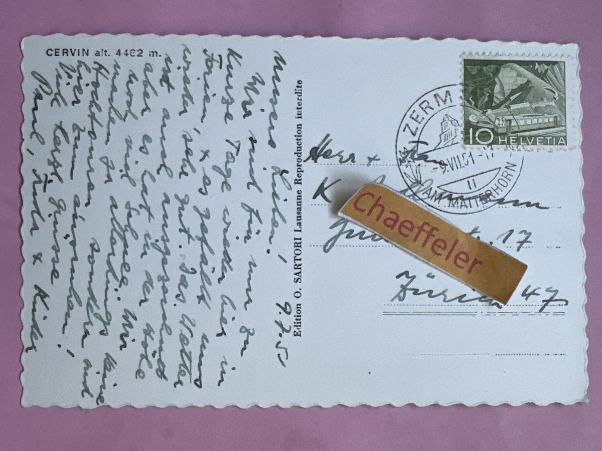 Ansichtskarten: 1951 Cervin – Gebraucht aus Zürich von Chaeffeler 1