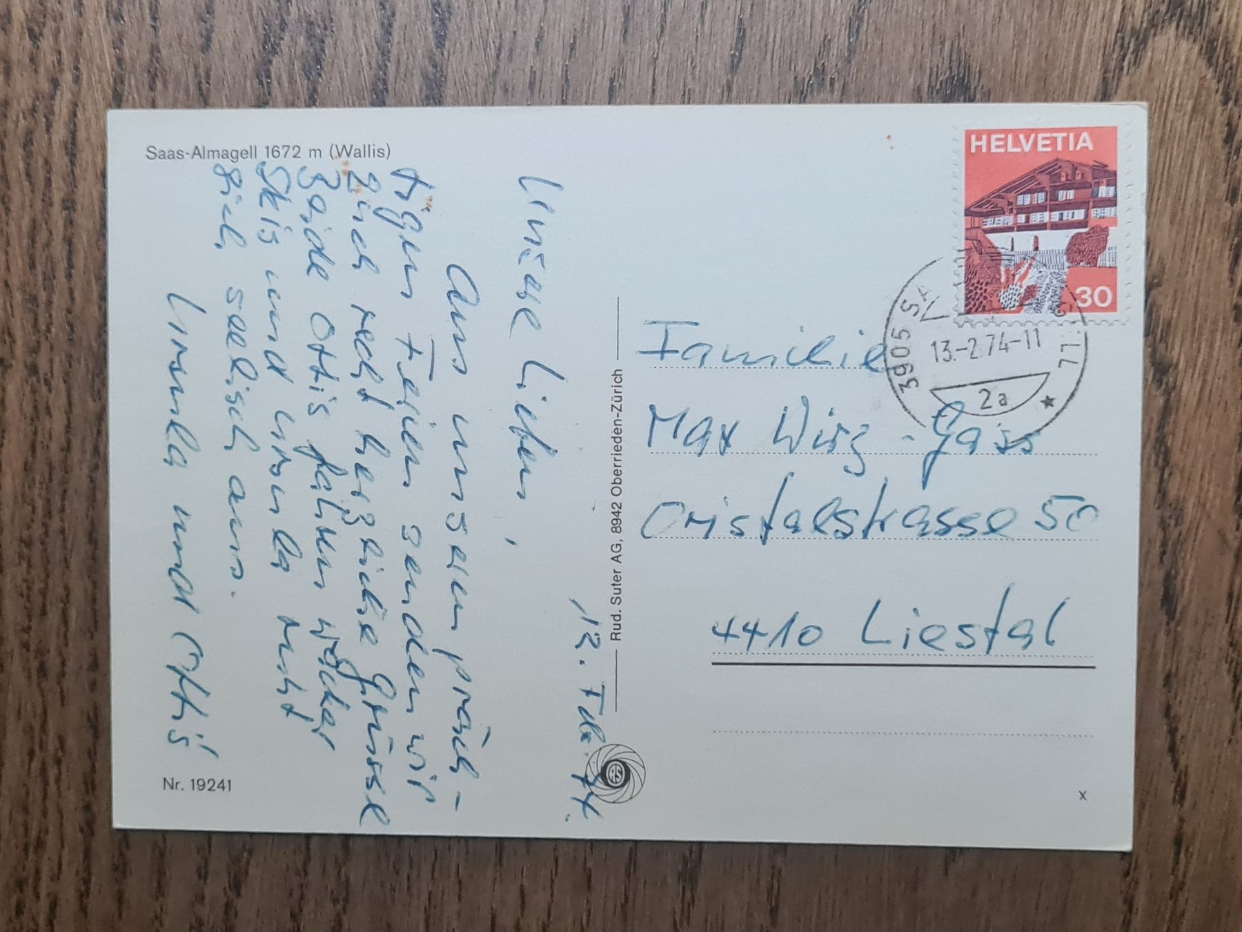 Cartoline postali: Saas-Almagell 1974 – Usato da Ebikon venduto da Donar50 1