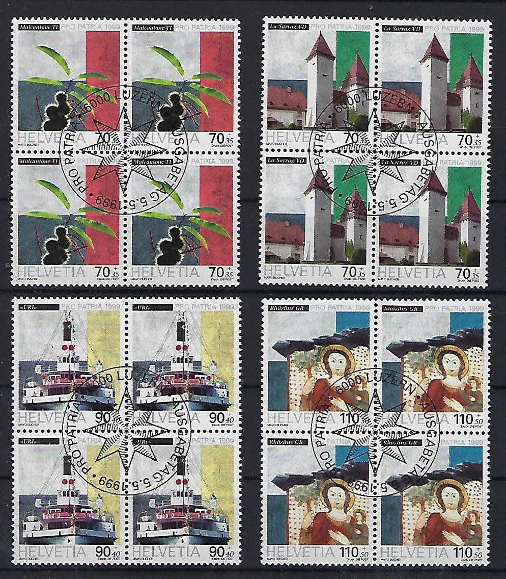 Alle Briefmarken: 1999 Pro Patria Viererblocks ET.  15386 – Gebraucht aus Lunden von Animus999