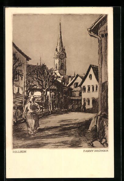 Cartoline postali: Zollikon, Anwohnerin in einer Gasse mit  – Usato da Berlin venduto da bartko-reher