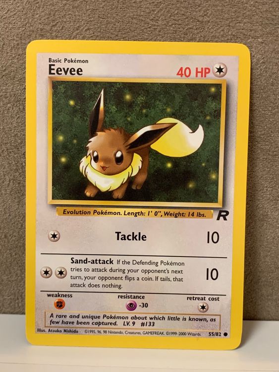 Pokémon Card Eevee 55/82 Team Rocket Uncommon Unlimited LP-NM