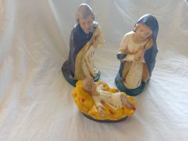 Lot de 3 santons anciens de crèche Marie, Joseph et Jésus