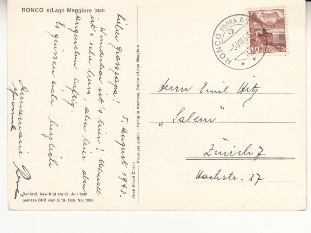 Ansichtskarten: Ronco 1943 – Gebraucht aus Bürglen TG von StampGraf 1