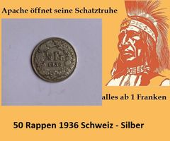 50 Rappen 1936  Silber - Schweiz - Rar