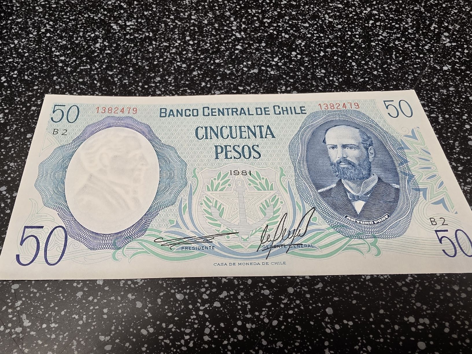 Banconote: Chile 50 Pesos 1981 Banknote  – Nuovo e nell'imballaggio originale da Herisau venduto da Antiques.AR