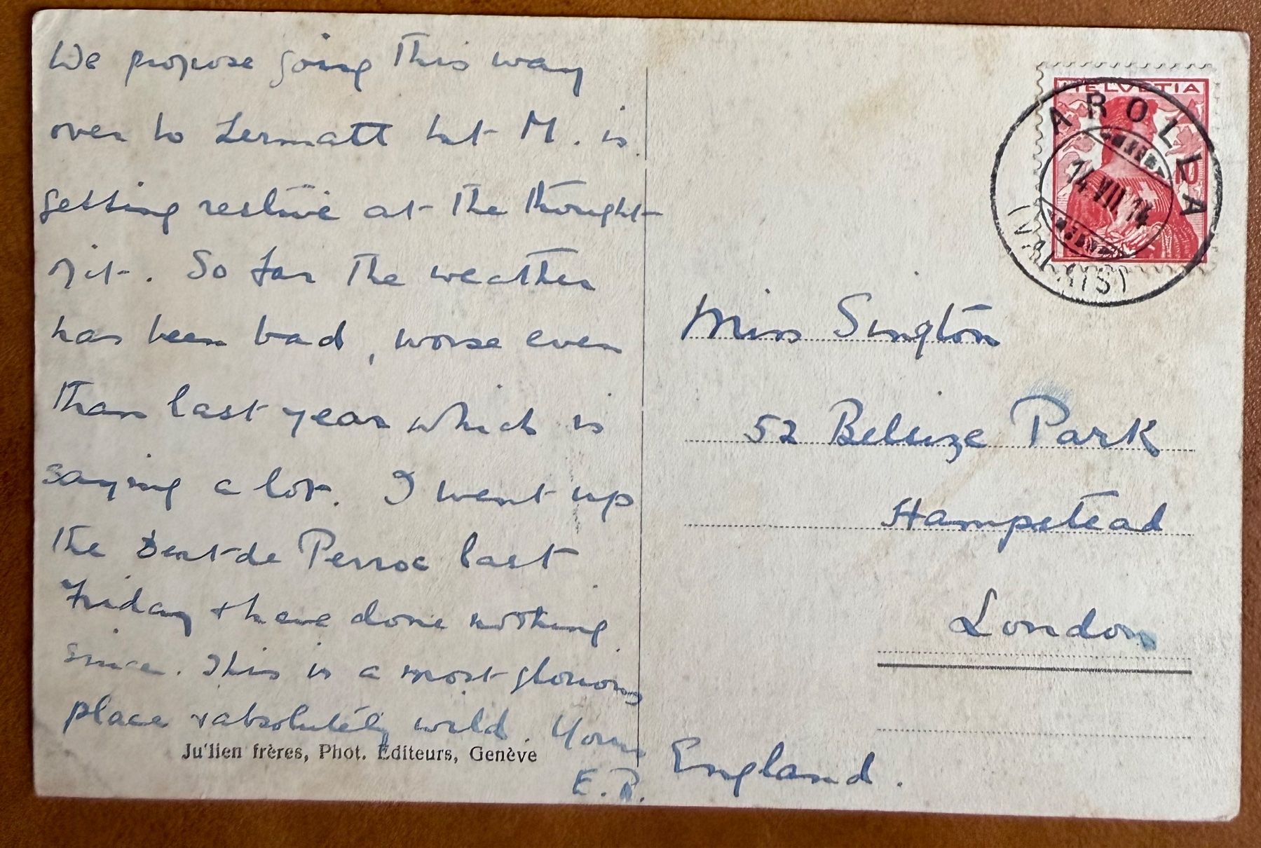 Cartes postales: Arolla - Cabane Bertol 1914 – D'occasion à Lutry par Ediego 1
