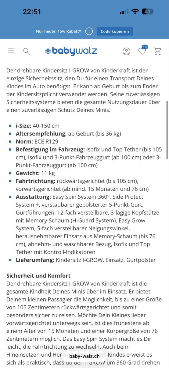 Kinderkraft Sièges auto: Kindersitz Kinderkraft I-GROW – Neuf (Voir description) à Winterthur par mmsh 2