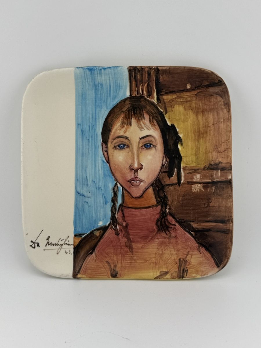 Teller: Vintage Keramik Teller handbemalt nach Modigliani – Gebraucht aus Zürich von Geniuss