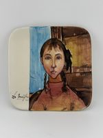 Vintage Keramik Teller handbemalt nach Modigliani