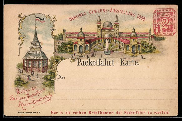 Cartoline postali: Litho Berlin, Gewerbe-Ausstellung 1896,  – Usato da Berlin venduto da bartko-reher