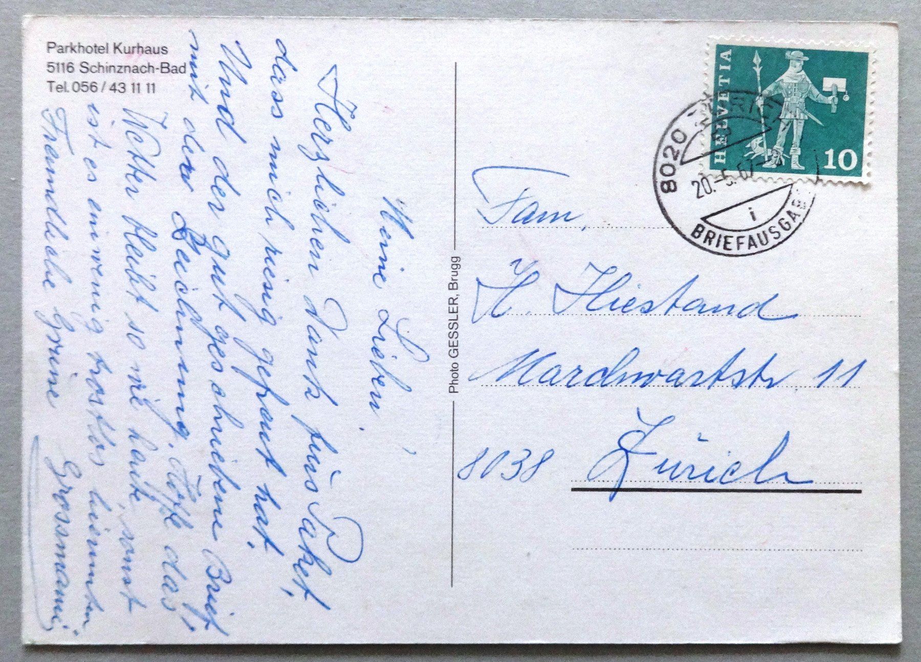 Cartoline postali: Parkhotel Kurhaus, Bad-Schinznach – Usato da Fétigny venduto da Billy2miny 1