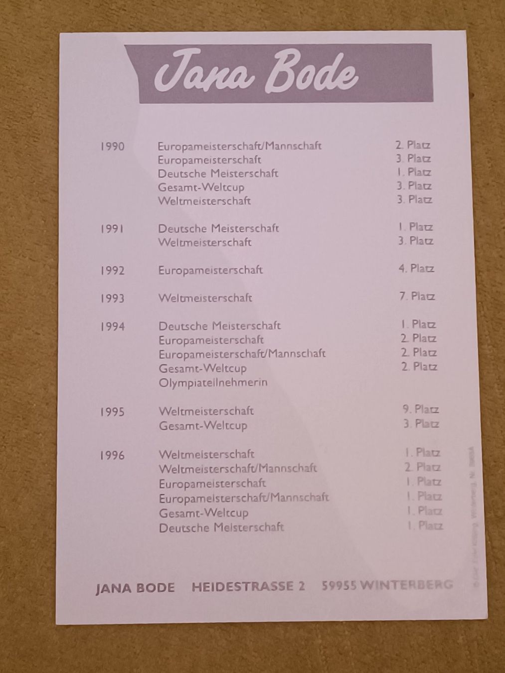 Autographes: Jana Bode - Weltmeisterin – D'occasion à Menziken par Autogramme 1