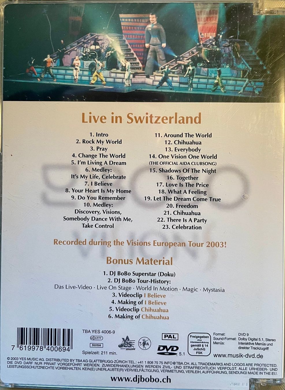 Alle DVDs: DJ Bobo - Visions - Live in Switzerland – Gebraucht aus Brunnen von Barfly5 1