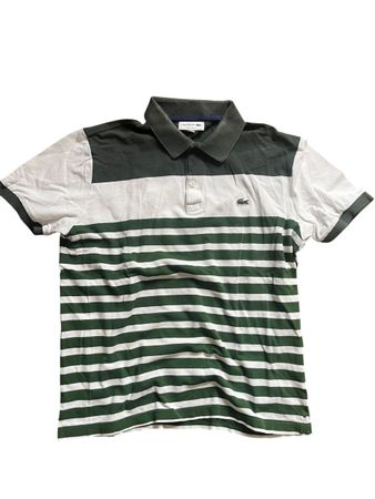 Polo Lacoste homme rayé vert blanc taille M