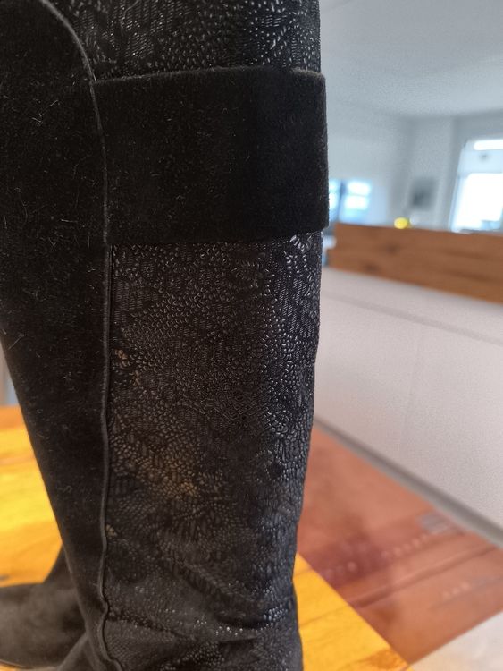 Elegante schwarze Wildleder Stiefel Gr. 40 2