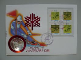 1988, Kanada, Numisbrief: Olympische Winterspiele +Silber