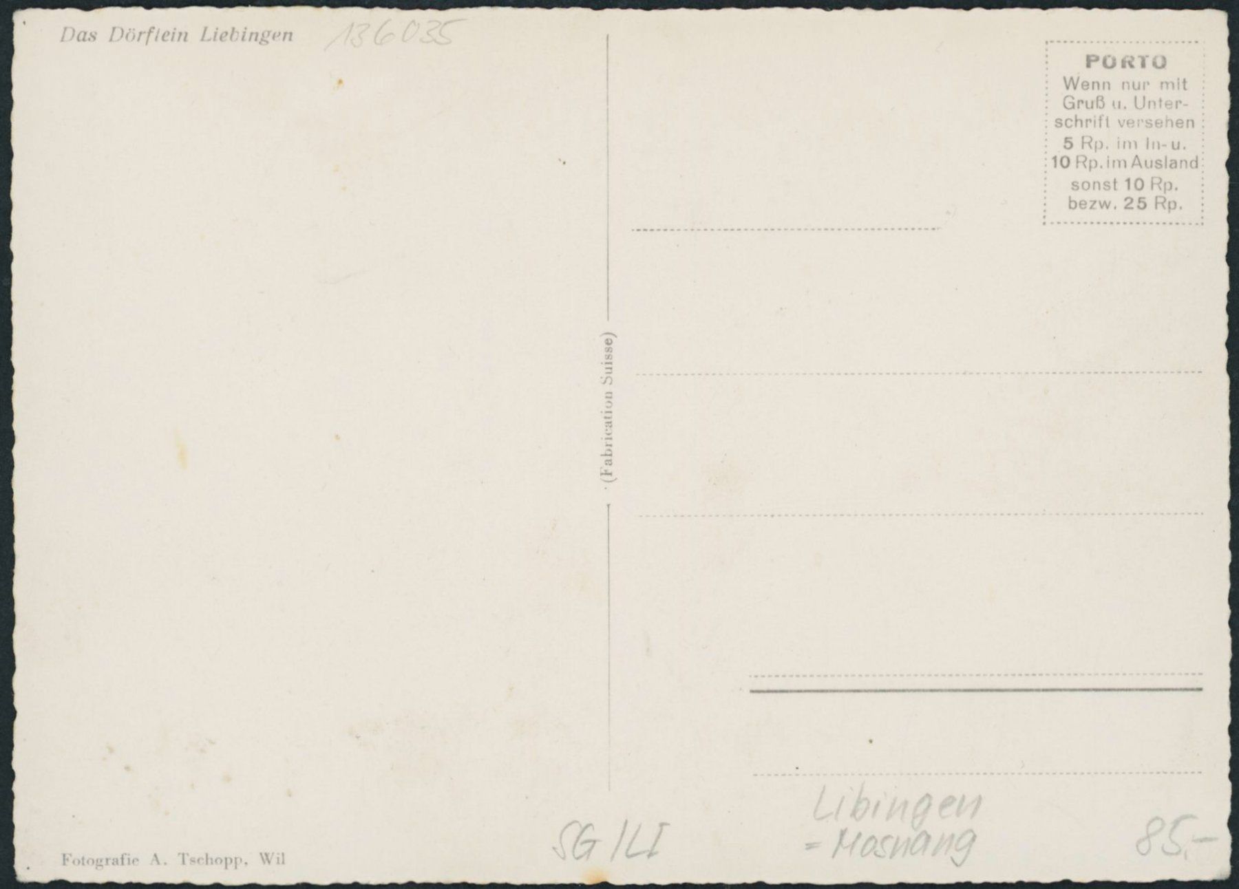 Cartoline postali: SG Libingen - Mosnang – Nuovo (secondo la descrizione) da Schindellegi venduto da dolpitz 1