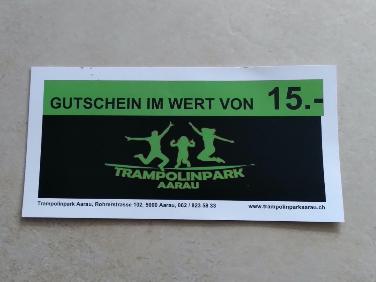 Buoni: GUTSCHEIN TRAMPOLINOPARK AARAU/ 15.00 FRANKEN – Nuovo (secondo la descrizione) da Brugg AG venduto da olamim