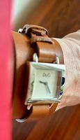 D&G TIME Vintage Damenuhr, Leder-Cuff, Dolce & Gabbana  Y2K
