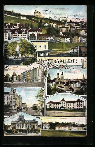 Cartoline postali: St. Gallen, Rosenbergstrasse, Bürgerhei – Usato da Berlin venduto da bartko-reher