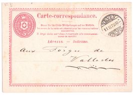 Vallorbes (VD) cachet avec "s" 1872 sur CP No. 1, de Vevey