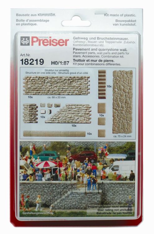 Preiser / 18219 / Gehweg und Bruchsteinmauer / Vollständig (Neu und ...
