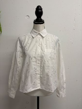 Maje Bluse weiss bestickt Gr. 36/38 cropped Lochmuster