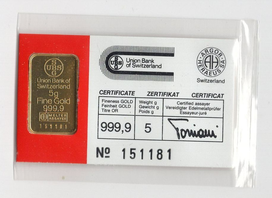 Metalli preziosi: (2963) Goldbarren 5 g, UBS – Usato da Rüthi (Rheintal) venduto da erdnuessli1